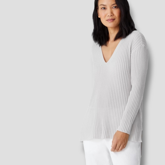 EILEEN FISHER Italian Cashmere Tunic Sweater Chalk - Picture 6 of 15